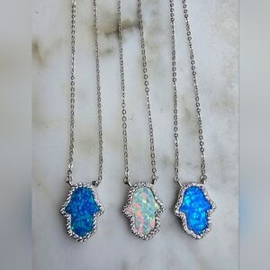 Made In Italy Sterling Silver And Opal Hamsa Pendant Necklace